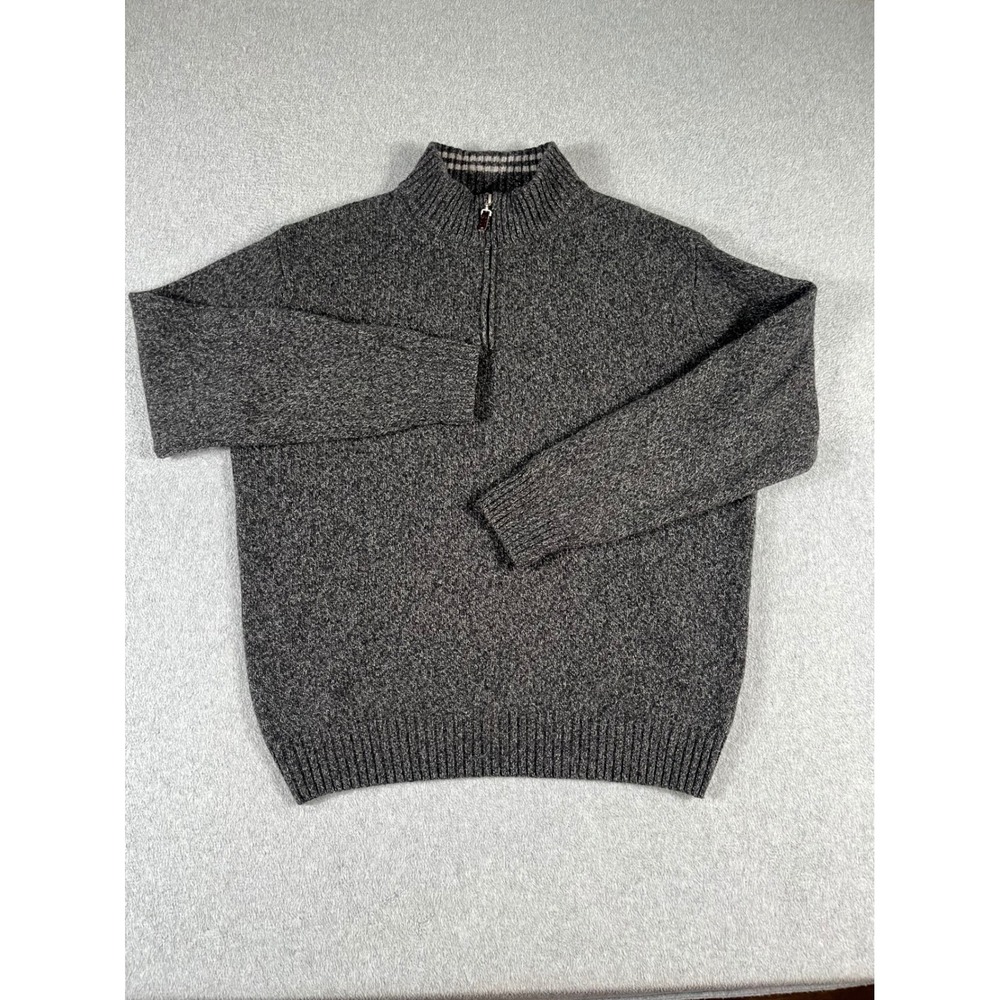 Iceland Mens Wool Blend Quarter Zip Sweater Large Gray Marl Made in Italy